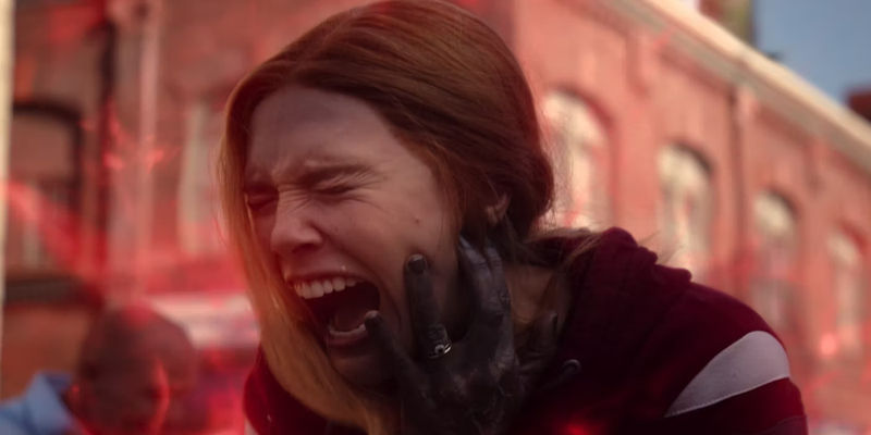 Elizabeth Olsen as Wanda Maximoff the Scarlet Witch screaming in the final episode of WandaVision