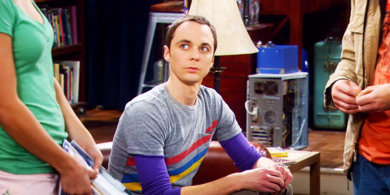 Jim Parsons as Sheldon Cooper in The Big Bang Theory, looking to his right
