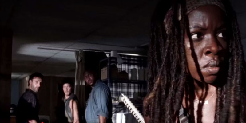 Michonne with Rick Daryl and Oscar in The Walking Dead season 3 episode 8