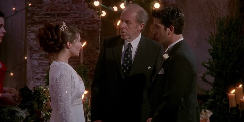 Ross and Emily at the altar, after he said the wrong name