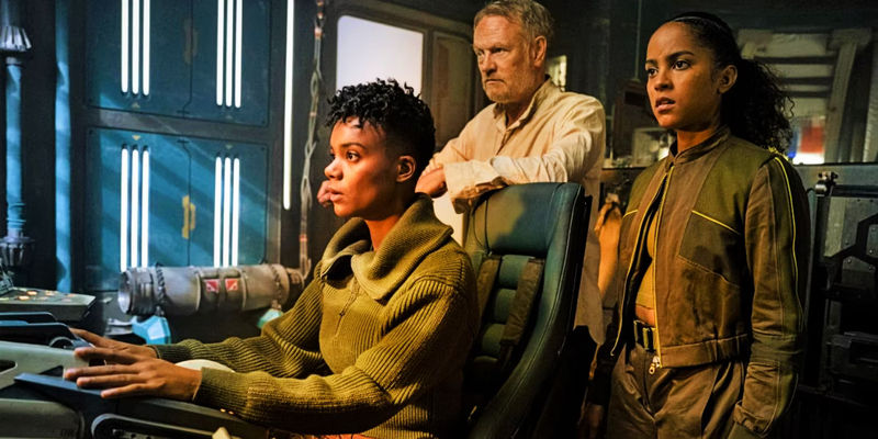 Salvor Hardin, Hari Seldon, and Gaal Dornick in Foundation season 2