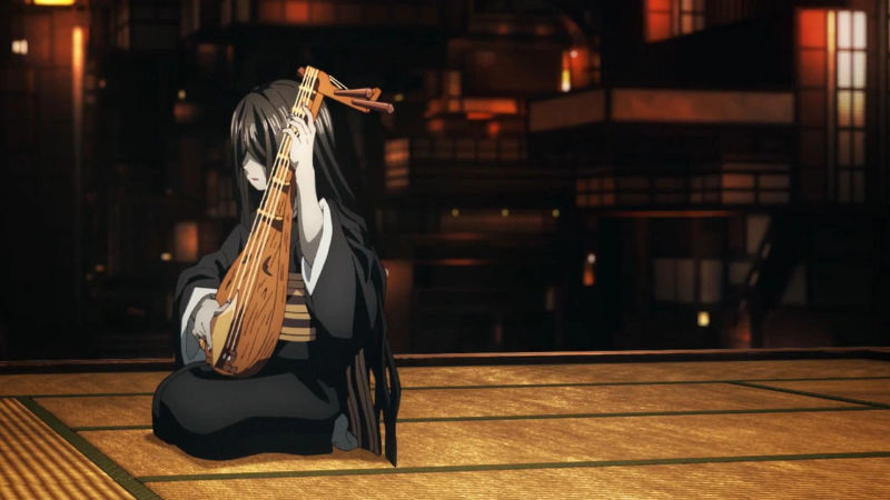 Nakime seated in the Infinity Castle as seen in the anime (Image via Ufotable)