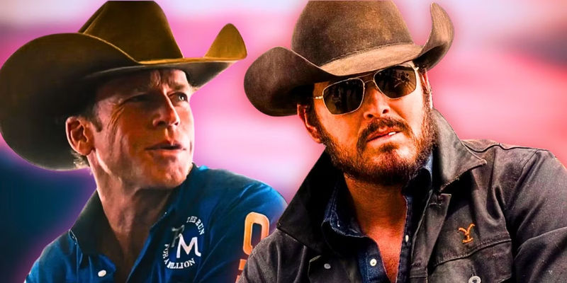 Taylor Sheridan in Yellowstone and Cole Hauser as Rip Wheeler in Yellowstone_collage