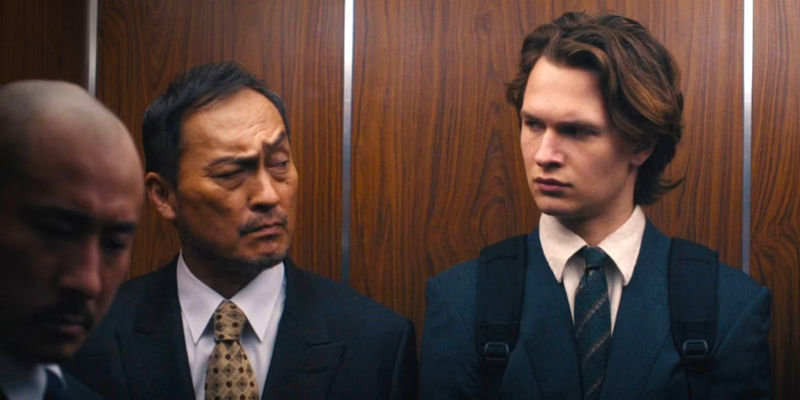 Ansel Elgort as Jake Adelstein and Ken Watanabe as Hiroto Katagiri in Tokyo Vice