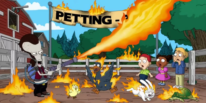 Roger torches a petting zoo in American Dad
