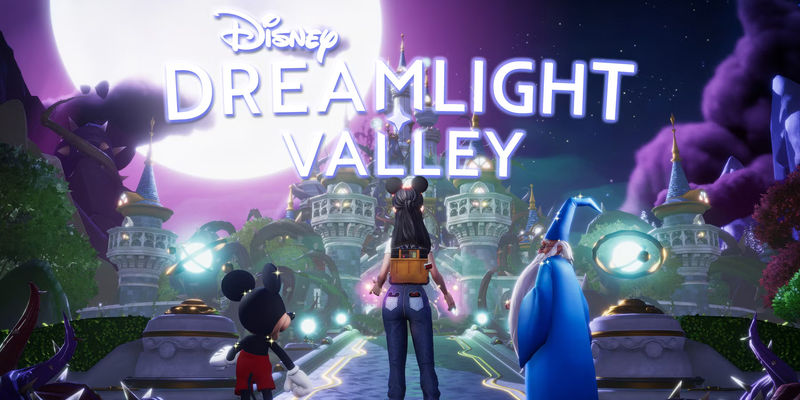 Disney Dreamlight Valley protagonist Mickey Mouse Merlin below game logo