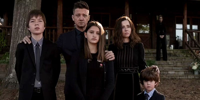 Hawkeye and the Barton Family in Avengers Endgame Tony Stark Funeral Scene