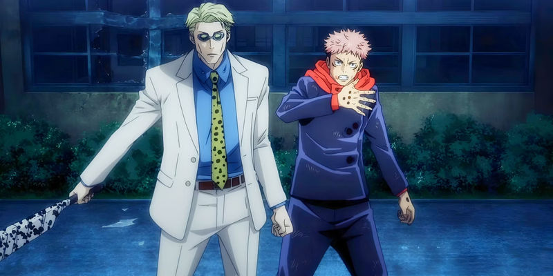 Nanami and Itadori get ready to fight while investigating the theater incident from Jujutsu Kaisen.