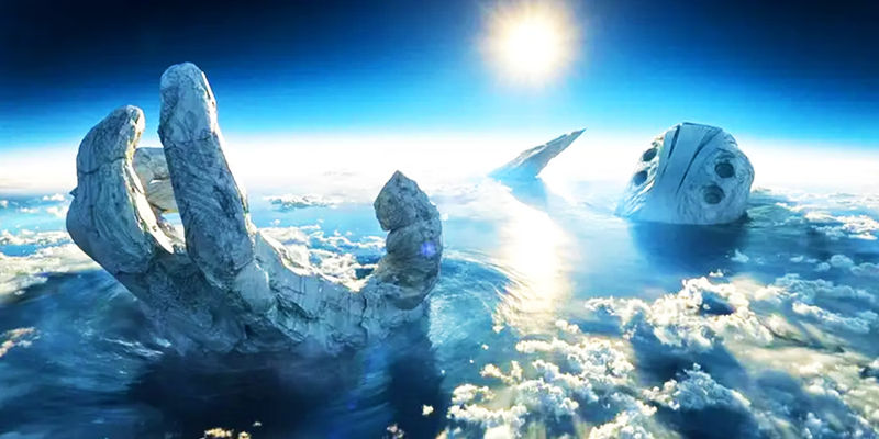 Celestial Tiamut rising from Earth in Eternals