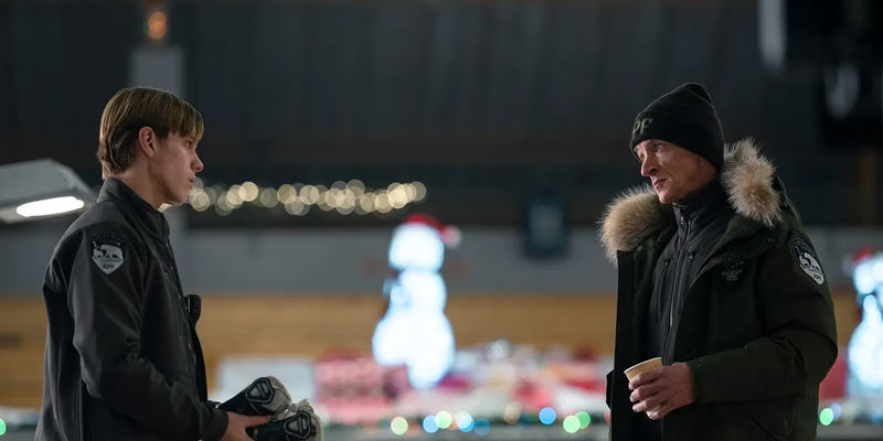 Hank confronting Peter at the skating rink in True Detective Night Country