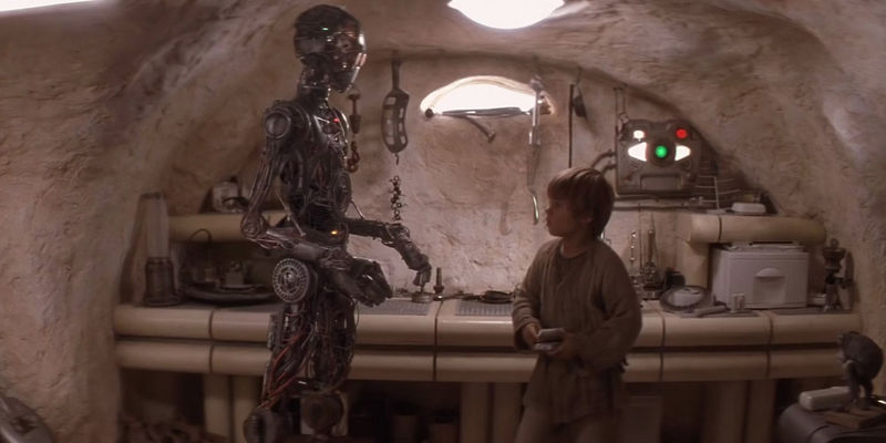 Anakin and C-3PO Looking at Each Other in Star Wars: The Phantom Menace