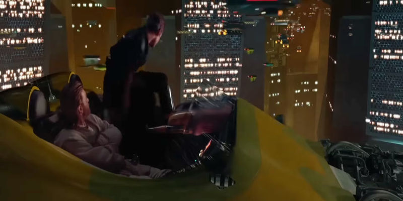 Anakin jumps out of a yellow speeder in attack of the clones
