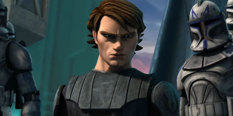 Anakin standing with clones at the battle of Christophis
