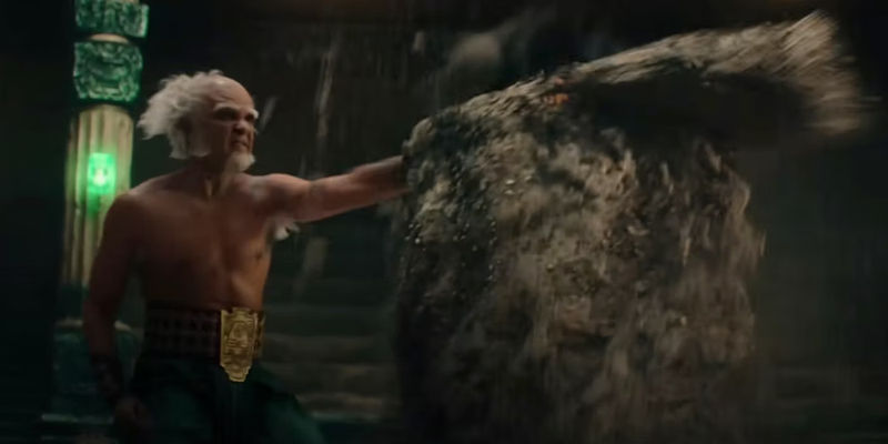 Bumi earthbending at Aang in Avatar: The Last Airbender's trailer.