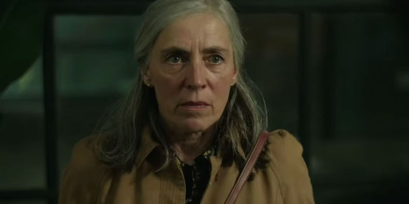 Saskia Reeves as Catherine Standish looking frightened in Slow Horses