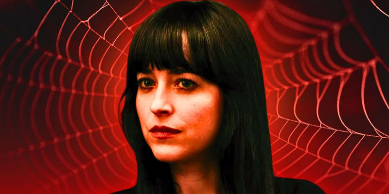 Custom image of Dakota Jonshon as Madame Web in front of a spider web