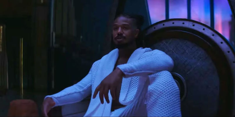 Michael B. Jordan as Erik Killmonger in a scene from Black Panther: Wakanda Forever.