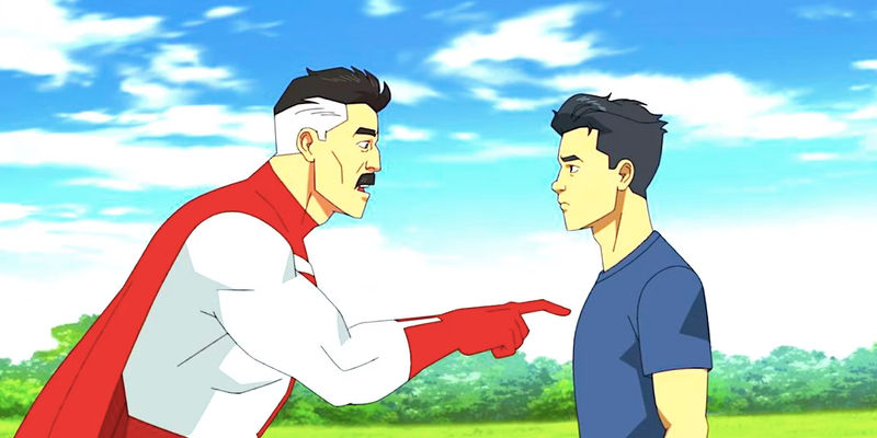 Omni-Man talking to his son Mark in Invincible