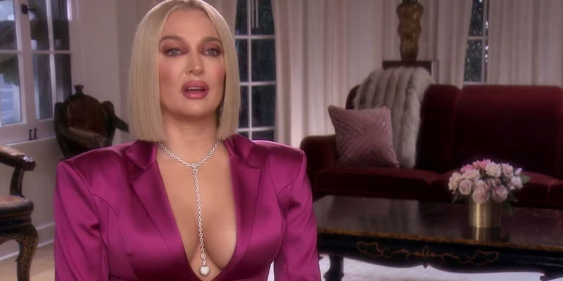 Erika Jayne magenta dress talking to cameras RHOBH The Real Housewives of Beverly Hills 