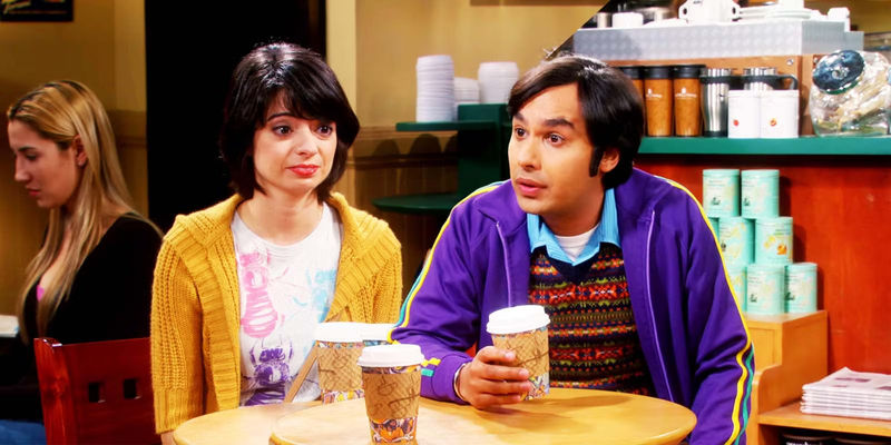 Kate Micucci as Lucy and Kunal Nayyar as Raj in The Big Bang Theory