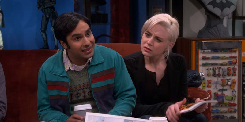 Kunal Nayyar as Raj and Alessandra Torresani as Claire in The Big Bang Theory