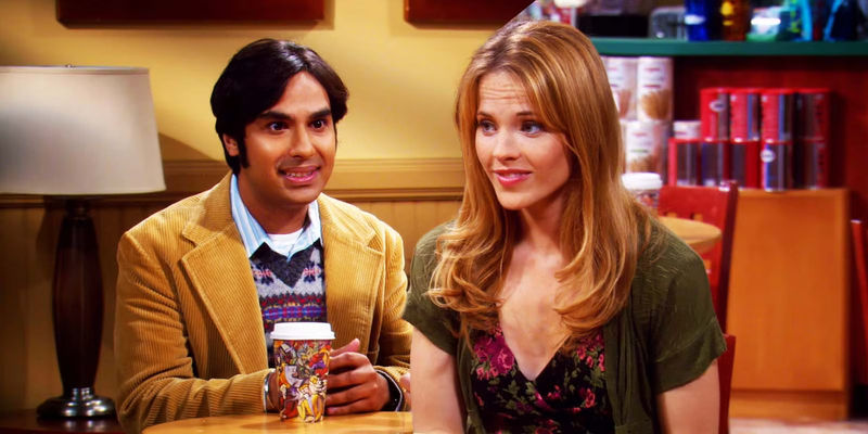 Kunal Nayyar as Raj and Katie Leclerc as Emily in The Big Bang Theory