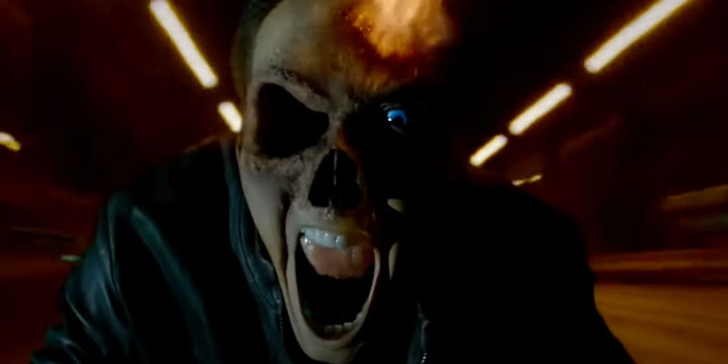 Nicolas Cage as Johnny Blaze transforming into Ghost Rider