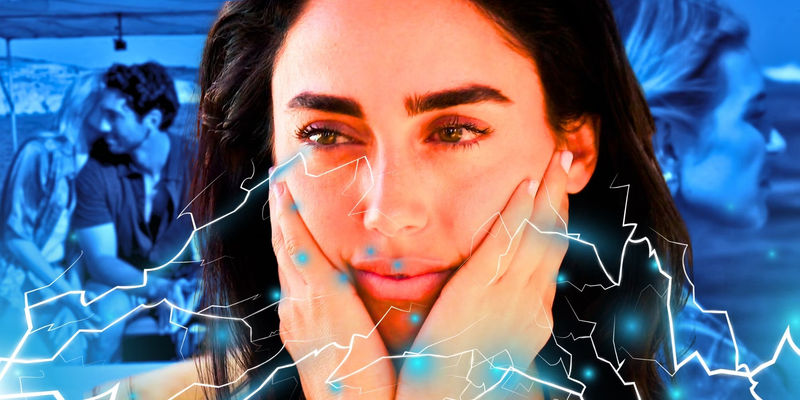 The Bachelor’s Maria, with Joey & Sydney behind her, surrounded by lightning bolts