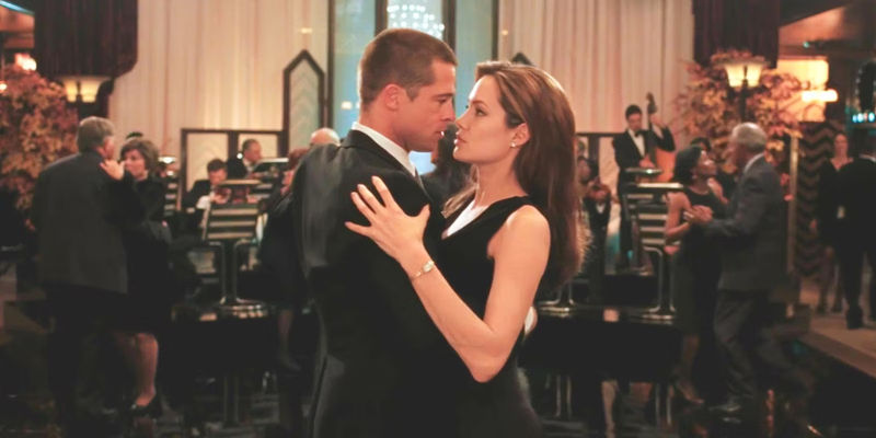 John and Jane dancing closely in Mr. & Mrs. Smith movie