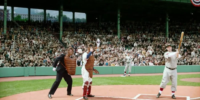 Moe Berg (Paul Rudd) plays baseball in The Catcher Was A Spy