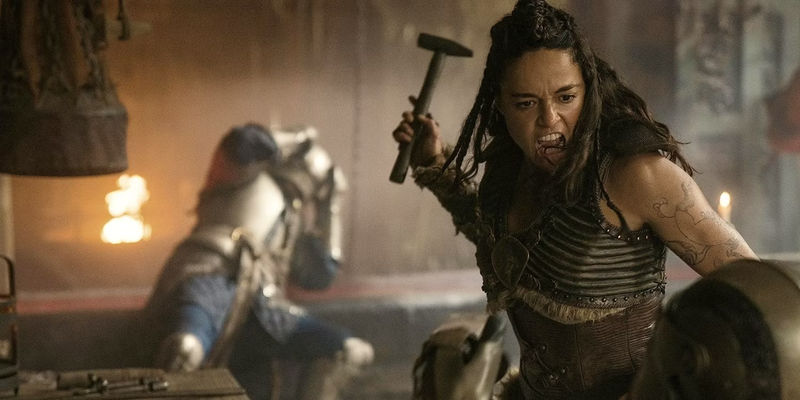 Holga rages in a smithees in Dungeons & Dragons Honor Among Thieves