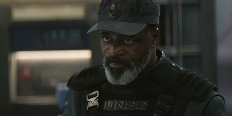 Keyes (Danny Sapani) looks serious as the Jackals surround him in Halo season 2