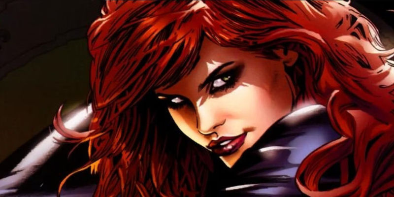 Close up of Marvel Comics' Madelyne Pryor looking over her shoulder with a playful smirk