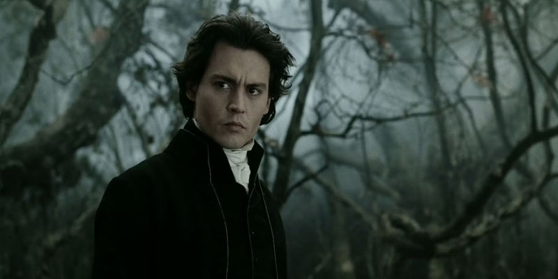 Johnny Depp as Ichabod Crane in the woods in Sleepy Hollow