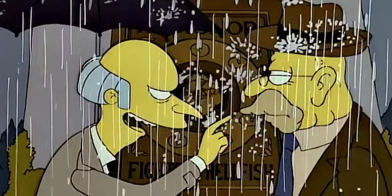 Mr. Burns taunts Grampa Simpson in The Simpsons - A Saga of Vengeance and Manipulation