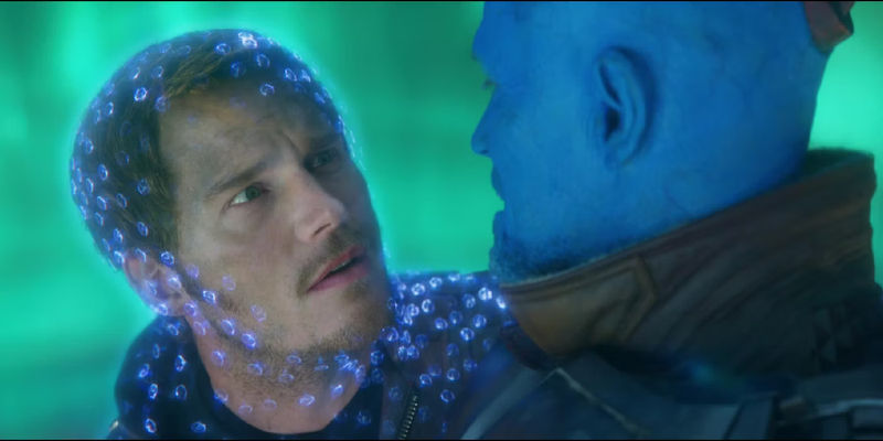 Chris Pratt as Star-Lord and Michael Rooker as Yondu in Guardians of the Galaxy Vol. 2