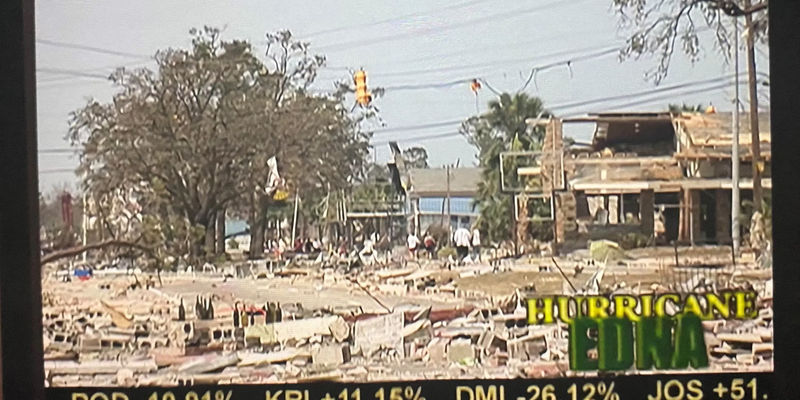 Hurricane Edna on the TV in Curb Your Enthusiasm