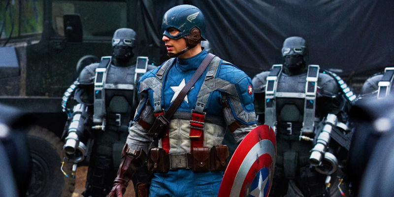 Steve Rogers surrounded by HYDRA Troopers in Captain America The First Avenger