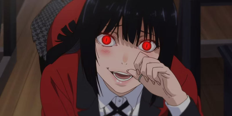 Yumeko flashes red eyes in Kakegurui