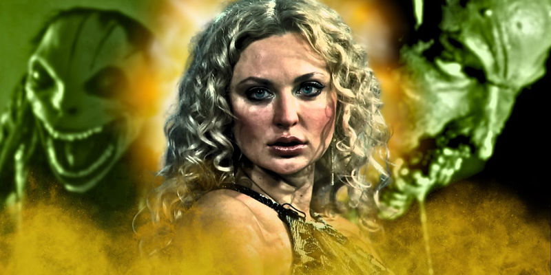 Natalie Mordovtseva from 90 Day Fiance franchise with monster background