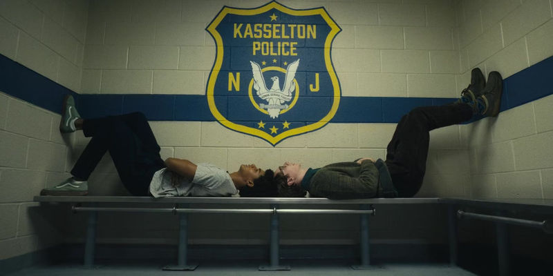 Jaden Michael as Mickey with friend in the town jail cell in Harlan Coben's Shelter