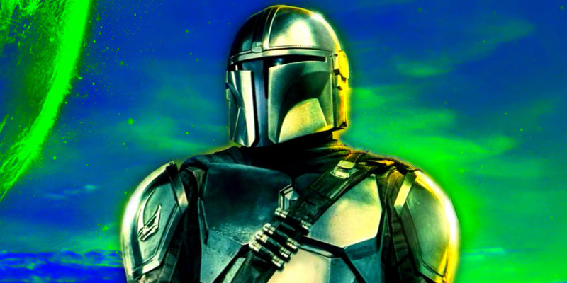 Din Djarin in one of the posters for The Mandalorian season 3 with Concordia in the background