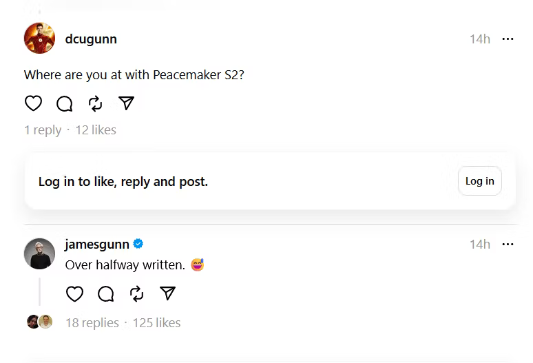 James Gunn's Peacemaker Season 2 Update on Threads