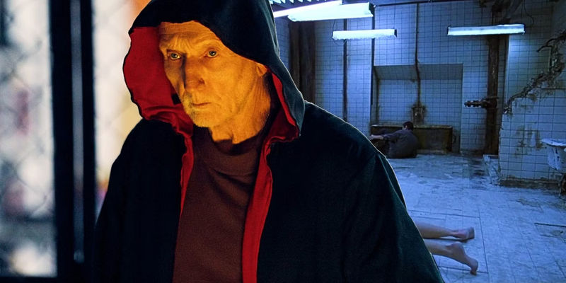 Custom image of John Kramer in Saw X and the bathroom trap from Saw