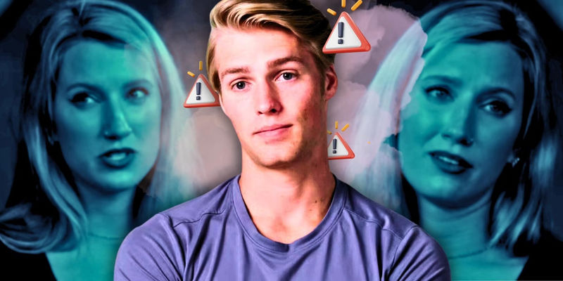 Welcome To Plathville’s Micah and Olivia Plath with warning signs surrounding his head