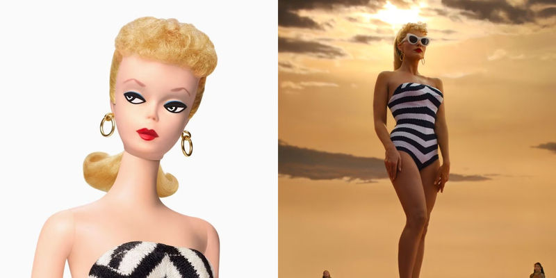 Original Barbie and Margot Robbie as Barbie