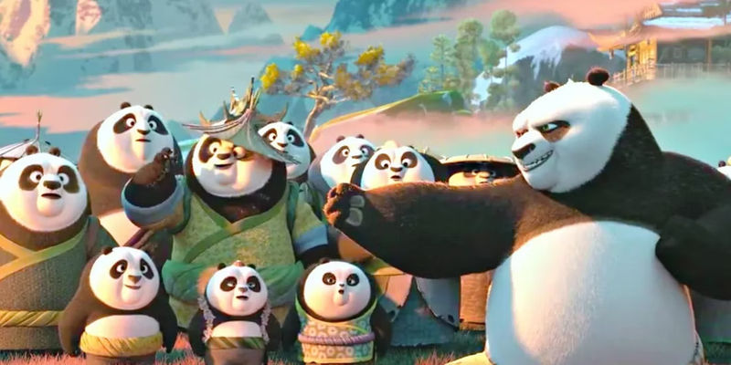 Po teaches the Panda how to fight in Kung Fu Panda 3