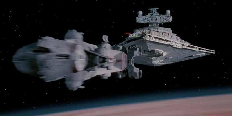 The Star Destroyer chasing the Tantive IV in A New Hope's opening