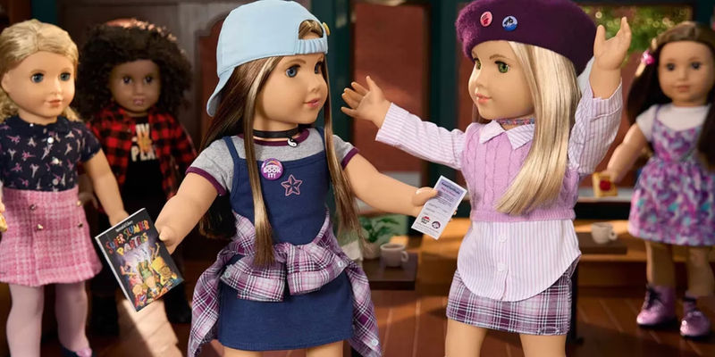 American Girl dolls in 1990s gear