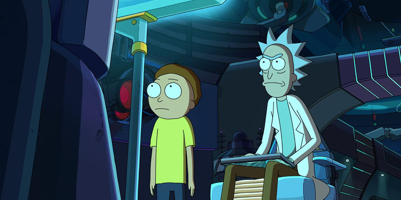 Morty and Rick enraptured by a display screen in Rick and Morty